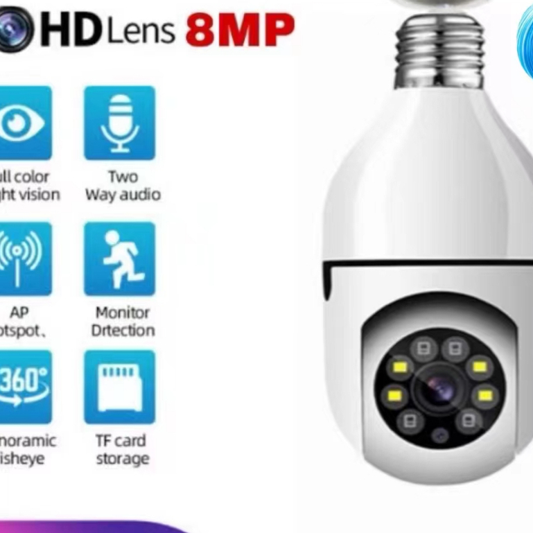 CCTV Lampu V380 Pro 8MP Kamera CCTV Wifi Lampu CCTV 360 PTZ & Memory Card