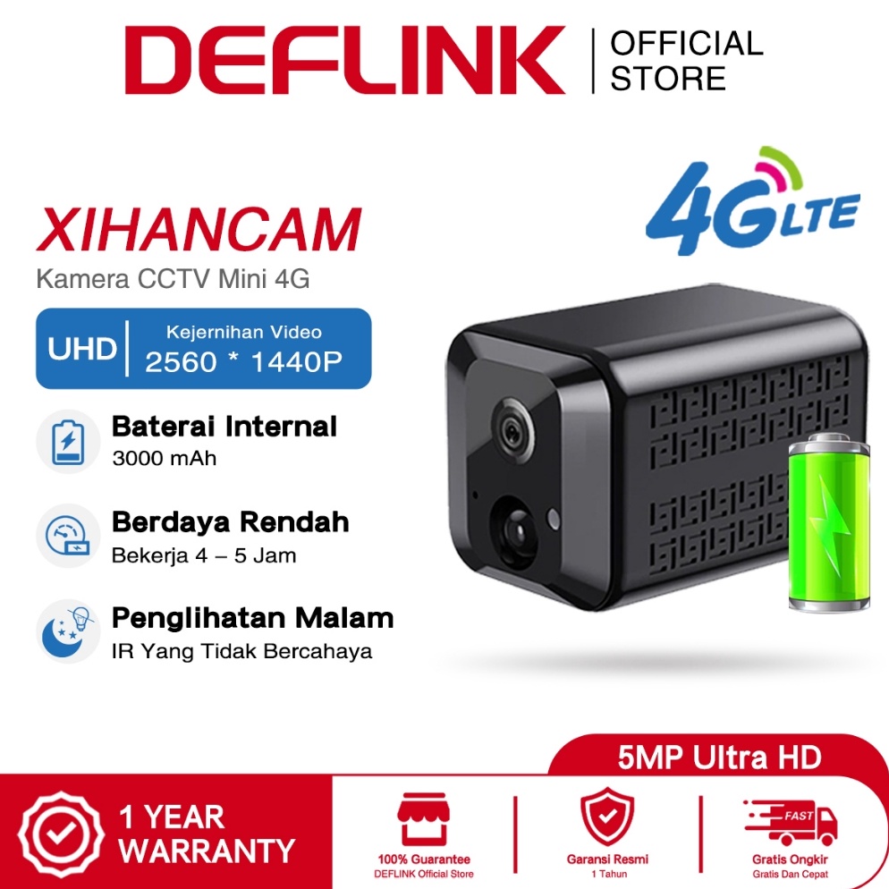 ART B9E5 DEFLINK XIHANCAM 5MP Kamera CCTV 4G Sim Card Tahan Air Smart CCTV Mini Tersembunyi Tanpa Ka