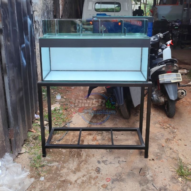 PAKET AQUARIUM 100X40X40 8MM FULL + RAK HOLO 4X4 +TOP+TUTUP AQUARIUM