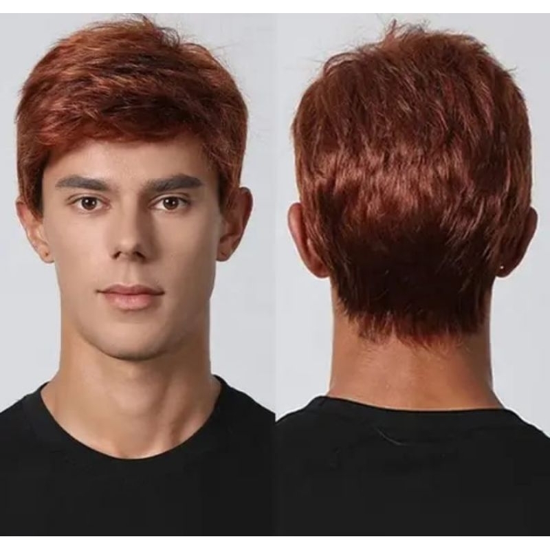 Wig Pria Wig Pendek Pria Wig Korean Style Wig Pendek Pria Wig Pendek Copper Red Wig Marron