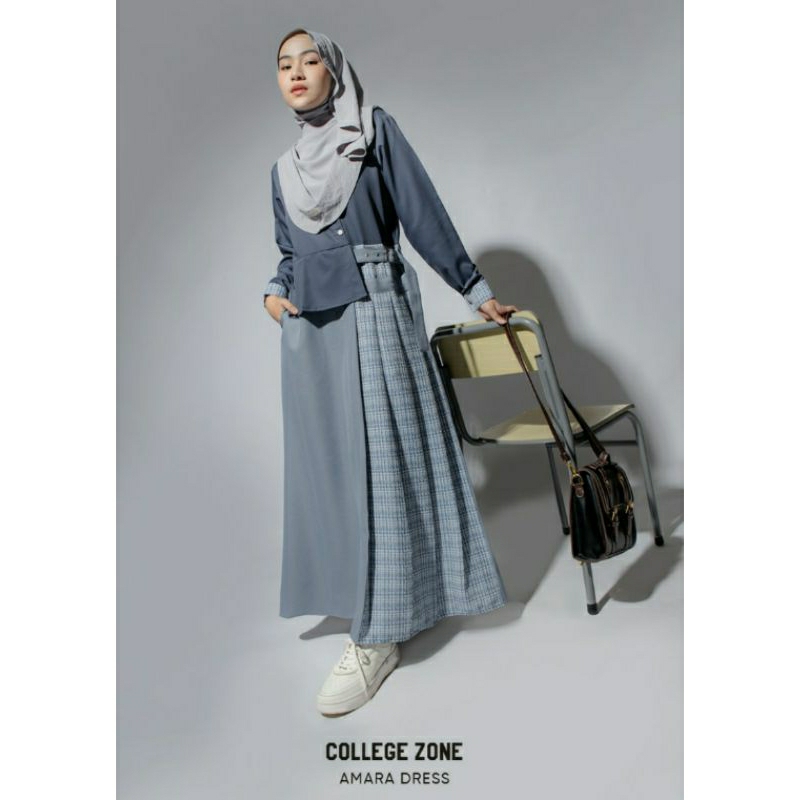 AMARA DRESS JILBRAVE | Gamis Preppy Casual Model Semiformal Bahan Katun dan Semiwool