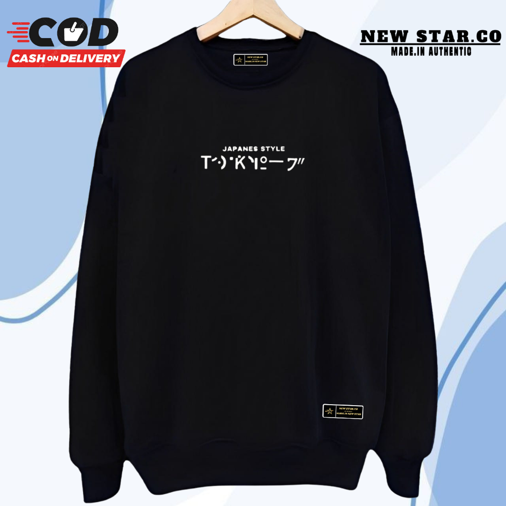 Crewneck Sweater Pria Wanita Original Oversize Warna Black List Japan Style Terlaris CN  Hoodie Cowo