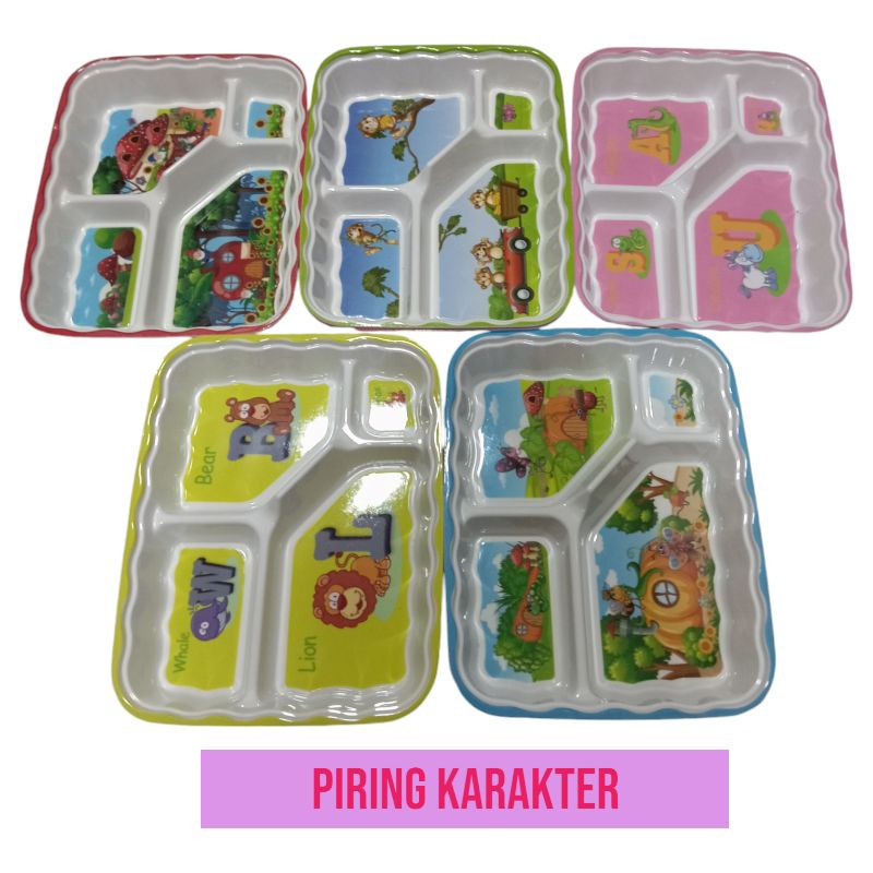 Piring Melamin Karakter Sekat 4 - Piring Makan Anak Lucu - Melamin Food Grade SNI