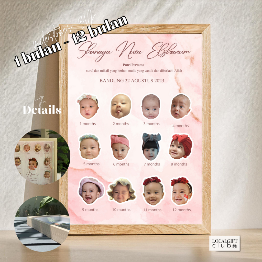 MILESTONE BAYI | foto 1 bulan - 12 bulan| baby gift, hadiah bayi