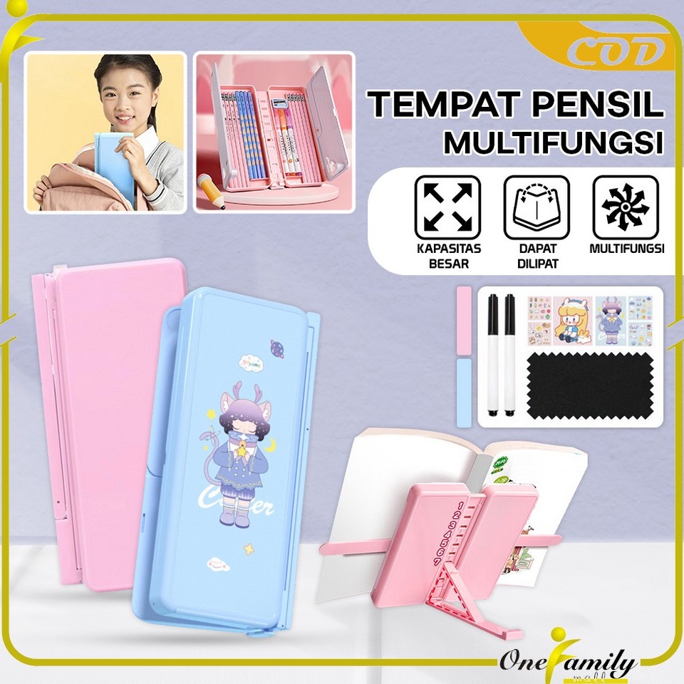 

ART X2R7 ONEA73 Tempat Pensil 2IN1 Multifungsi dengan Tatakan Buku dan Papan Tulis Praktis Kotak Pensil Lipat Tempat Penyimpanan Alat Tulis Anak Sekolah Pencil Case Book Holder Import