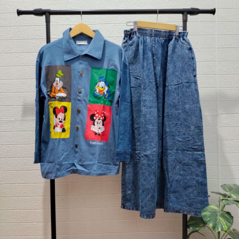 Setelan Rok Jeans Motif Mickey By Vanos Premium