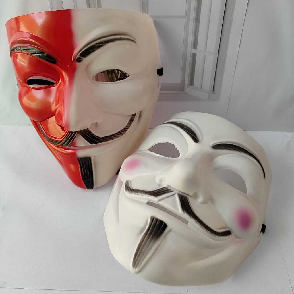 Topeng Anonymous / Topeng Hacker White Version / Topeng Hacker Merah Putih
