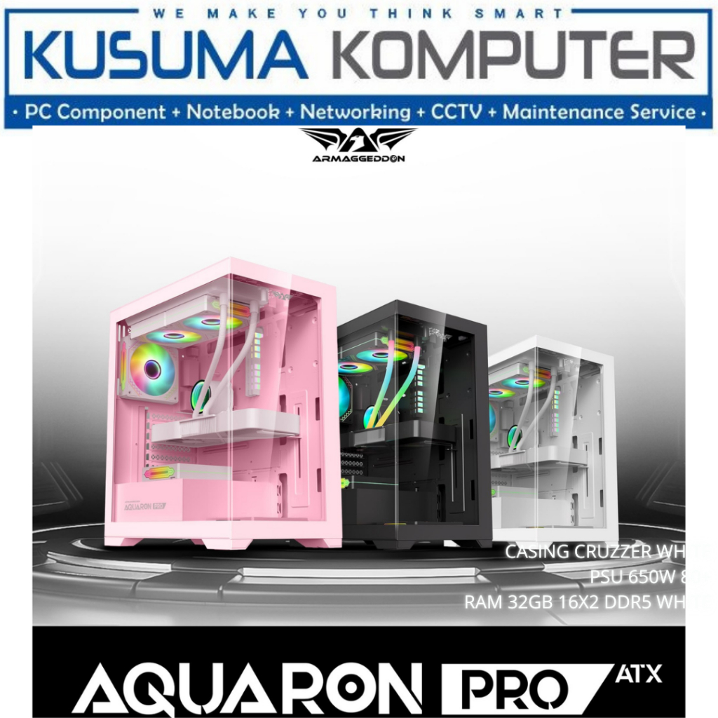 Casing Armaggeddon Aquaron Pro ATX + 3 Fan RGB ATX Casing Gaming PC