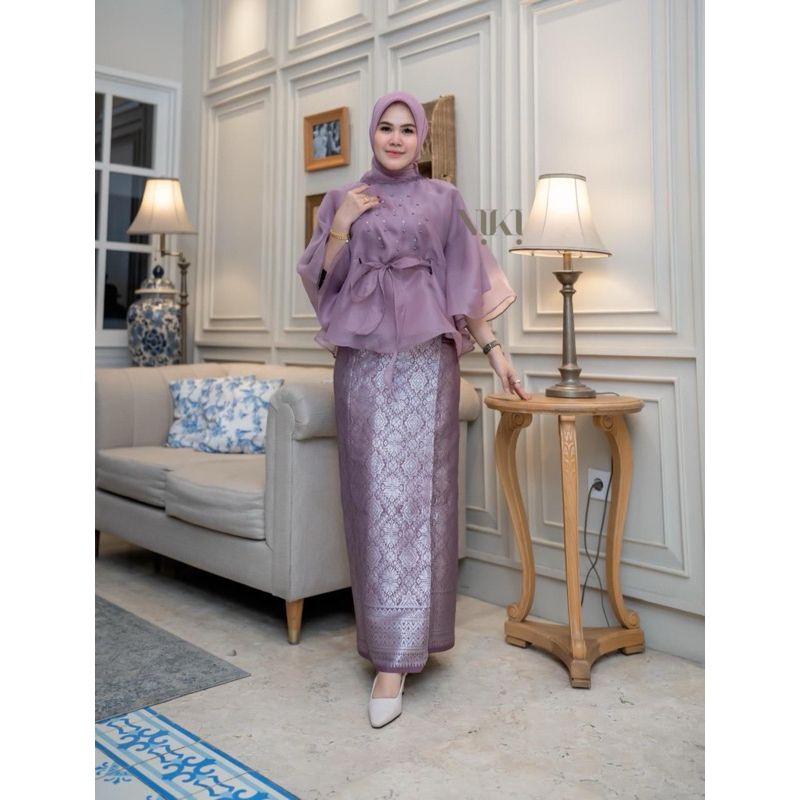 XYLA Set Organza Payet | Atasan Organza + Rok Songket | Organza Premium Payet | Kebaya Modern Terbar