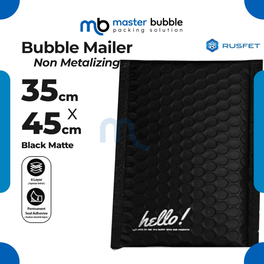 Amplop Envelope Bubble Mailer Hitam 35 x 45 cm / Security Bag Mailer  - Rusfet Harga Ecer Satuan