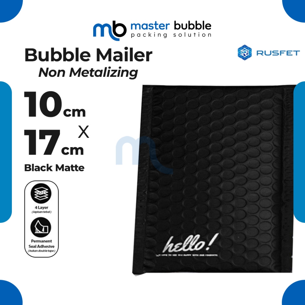 Amplop Envelope Bubble Mailer Hitam 10 x 17 cm / Security Bag Mailer  - Rusfet Harga Ecer Satuan