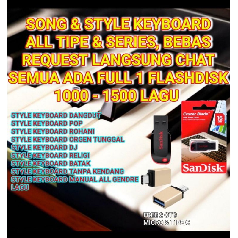 FLASHDISK SANDISK 16GB ORIGINAL ISI LAGU MP3 - FLASHDISK STYLE SONG KEYBOARD - FLASHDISK ISI LAGU ST