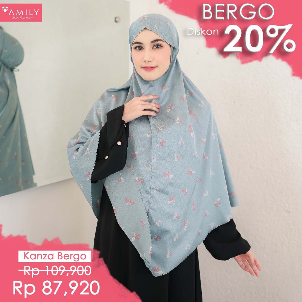 KANZA BERGO AMILY HIJAB INSTANT SYARI JUMBO JILBAB INSTAN MOTIF CANTIK KERUDUNG NON PET LASER CUT TA