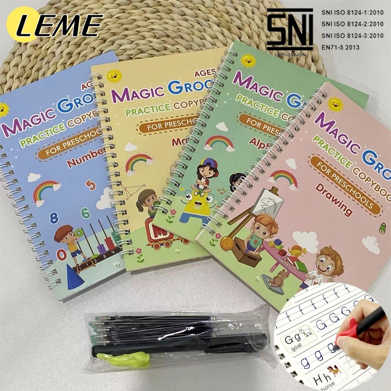 LEME Magic 3D Buku Belajar Menulis PAUD Angka Dan Huruf Menggambar Anak TK Paud Sank Magic Reusable