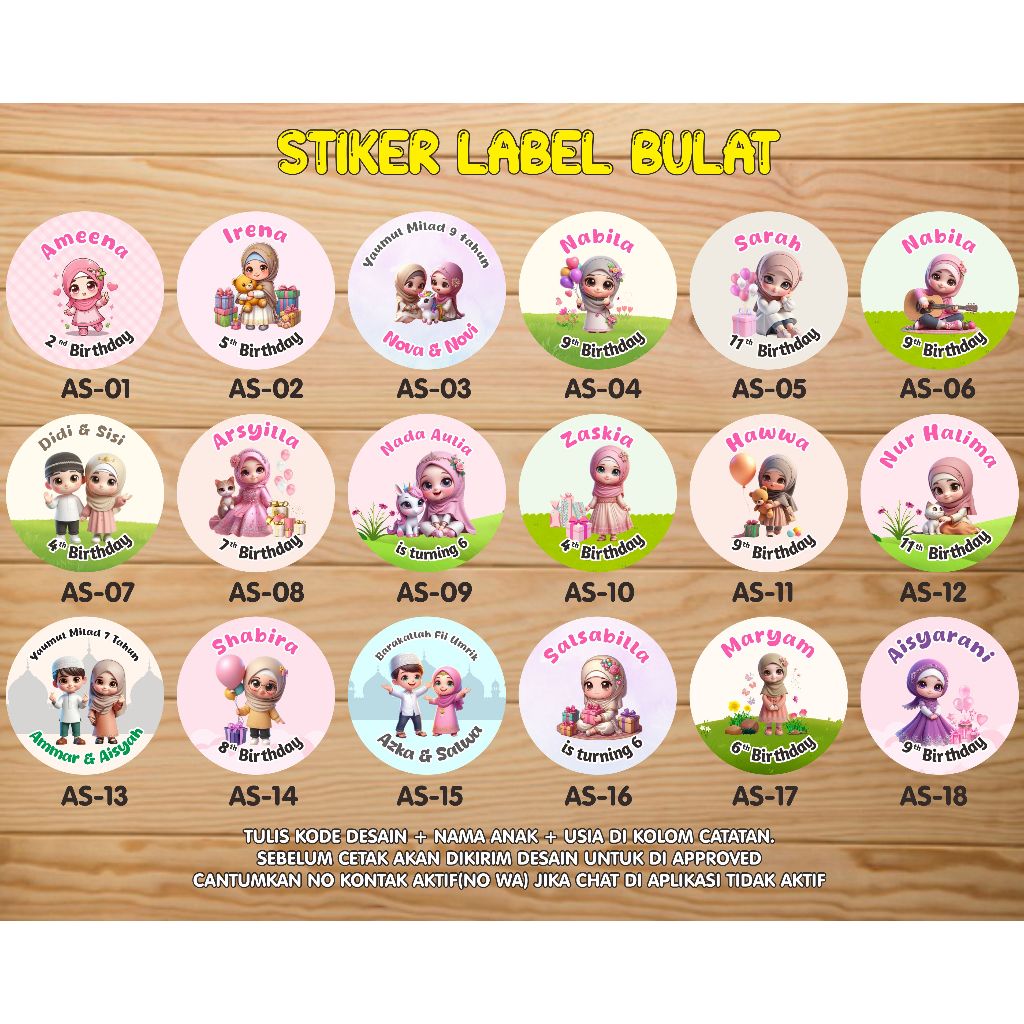 

Stiker Label Bulat Ulang Tahun Anak Motif Anak Soleha