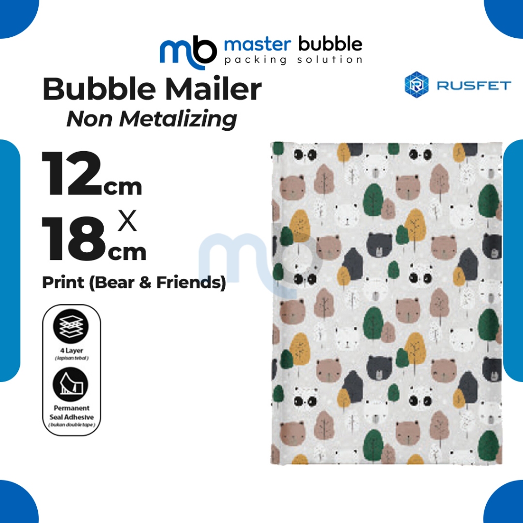 Amplop Envelope Bubble Mailer Bear Friends 12 x 18 cm / Security Bag Mailer Rusfet Harga Ecer Satuan