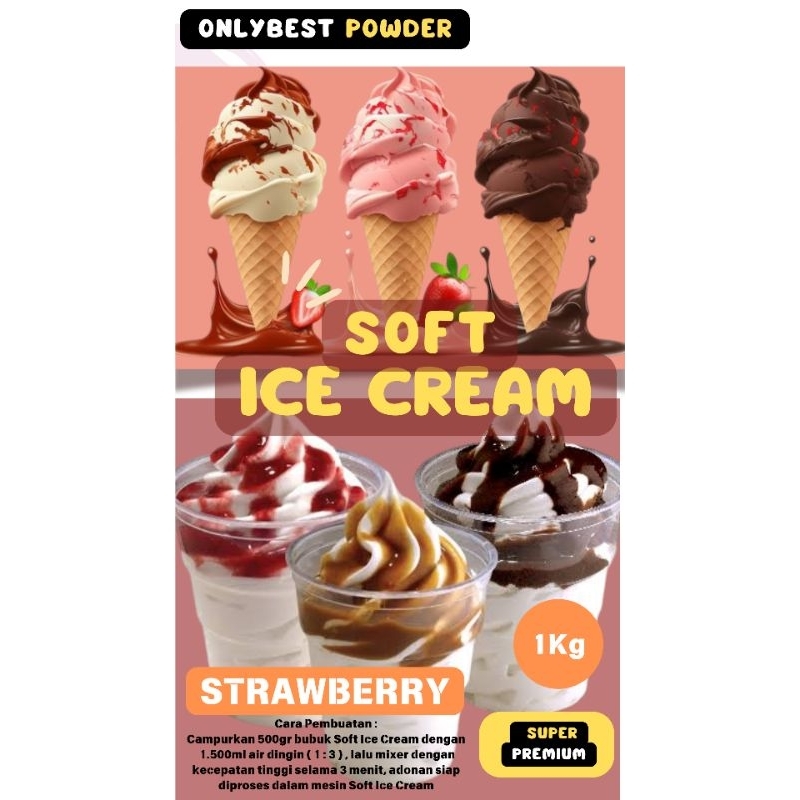 

Bubuk SOFT Ice Cream STRAWBERRY 1kg 4 Liter Soft Ice Cream MURAH/ Bubuk SOFT Ice Cream Super Premium Onlybest Powder /Bahan SOFT Ice Cream STRAWBERRY 1kg Super Premium / Bubuk Ice Cream / Ice Cream Powder / Bubuk Es Cream / Bubuk Es Krim /Tepung Es Krim
