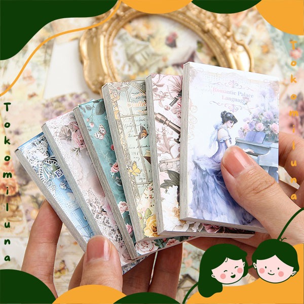 

1 set isi 50 lembar deco paper dream waltz vintage retro style aesthetic journaling asmr diy kertas hias HB1813