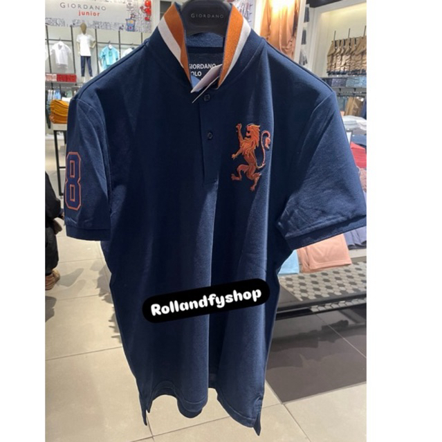 POLO SHIRT GIORDANO 3D LION SIGNATURE NAVY ORIGINAL NEW | KAOS POLO 3D LION GIORDANO ORIGINAL