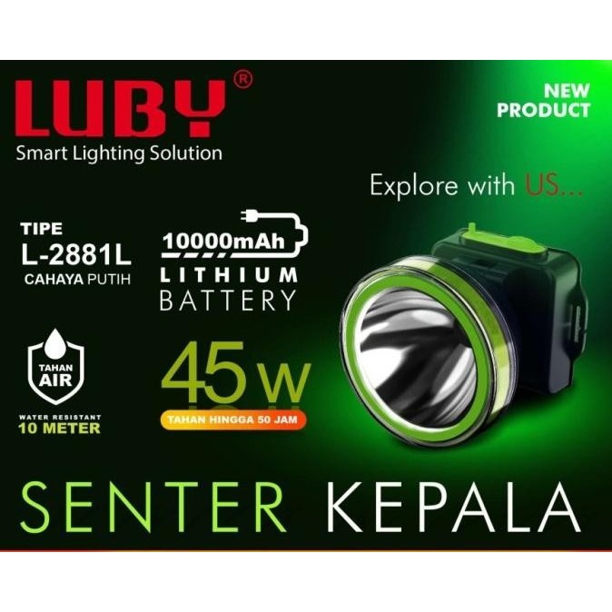 SENTER KEPALA LED 45W LUBY L-2881L SUPER TERANG BISA DI CAS TAHAN LAMA Baterai Lampu