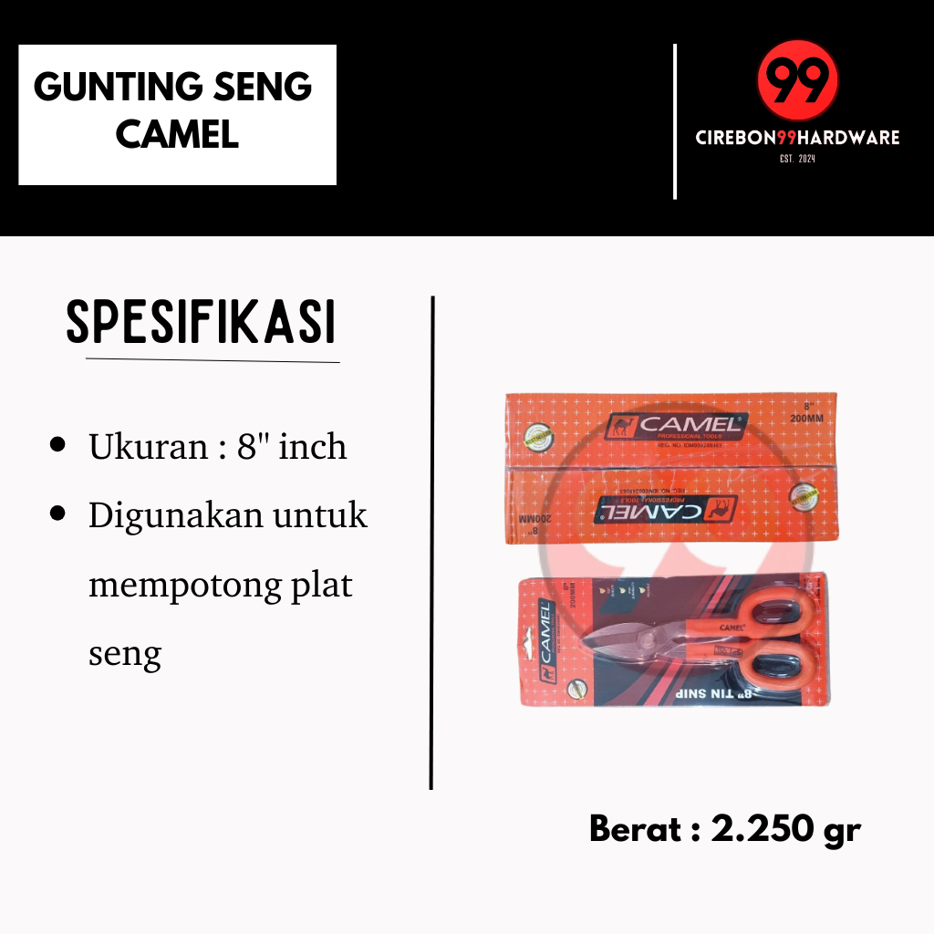 

Gunting Seng Merk Camel Ukuran 8" inch