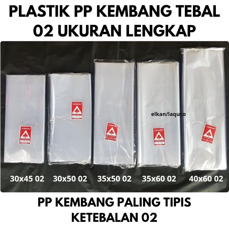 Plastik PP Bening Tebal 02 Ukuran 30x45 30x50 35x50 35x60 40x60 kembang tipis