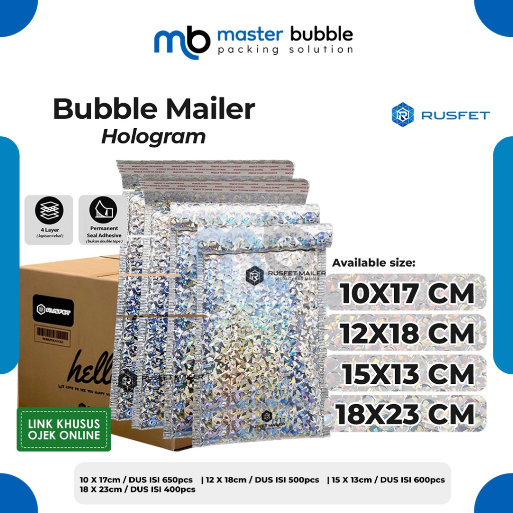 

Amplop Envelope Bubble Mailer Hologram Glossy / Security Bag Mailer Rusfet Harga Per Dus Link Ojol