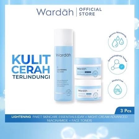 New Paket Glowing Wardah Lightening / Paket Skincare Kulit Kering Kusam