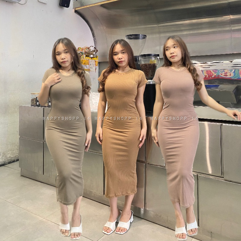BASIC LONG DRESS RIB BODYCON DRESS / LONG DRESS JUMBO SIZE / LONG DRESS WANITA KOREA FIT BODY / KORE