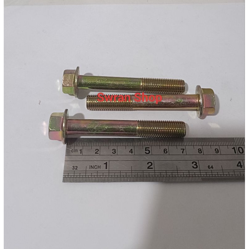 Baut Topi / Flange Bolt 14/10mm x 7cm Kunci 14 Warna Kuning (Paket 2pcs)