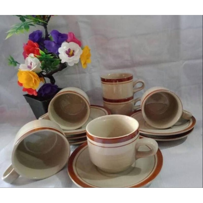 CANGKIR SET COKLAT / CANGKIR LEPEK /CANGKIR KOPI SET 6 PCS
