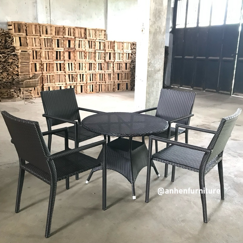 Set Kursi Makan Outdoor Rotan Sintetis / Dining Set / Kursi Rotan Sintetis / Kursi Restoran Rotan
