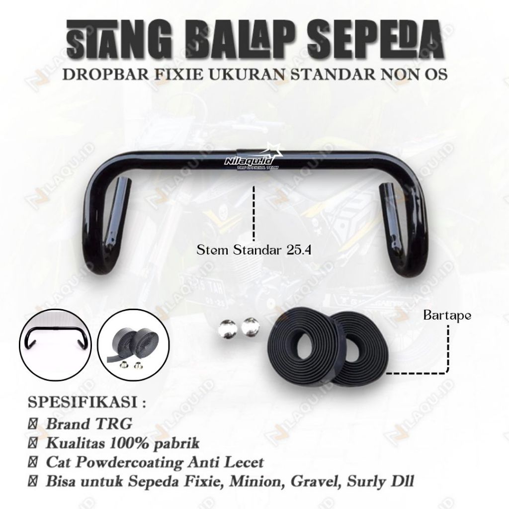 Paket stang dropbar fixie roadbike stang sepeda balap dropbar 25.4 non os fixie gravel mtb minivelo