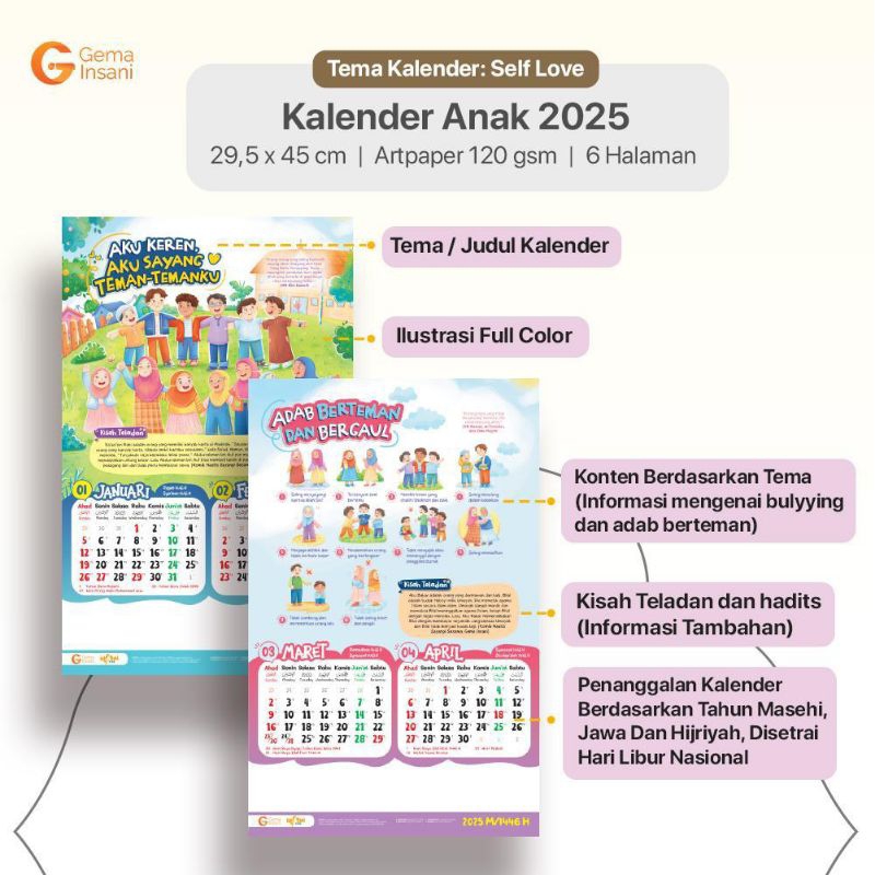 

Kalender Dinding Anak Islam 2025 / Kalender Dinding Kaligrafi / Kalender Masehi Dan Hijriah Gema Insani ORIGINAL