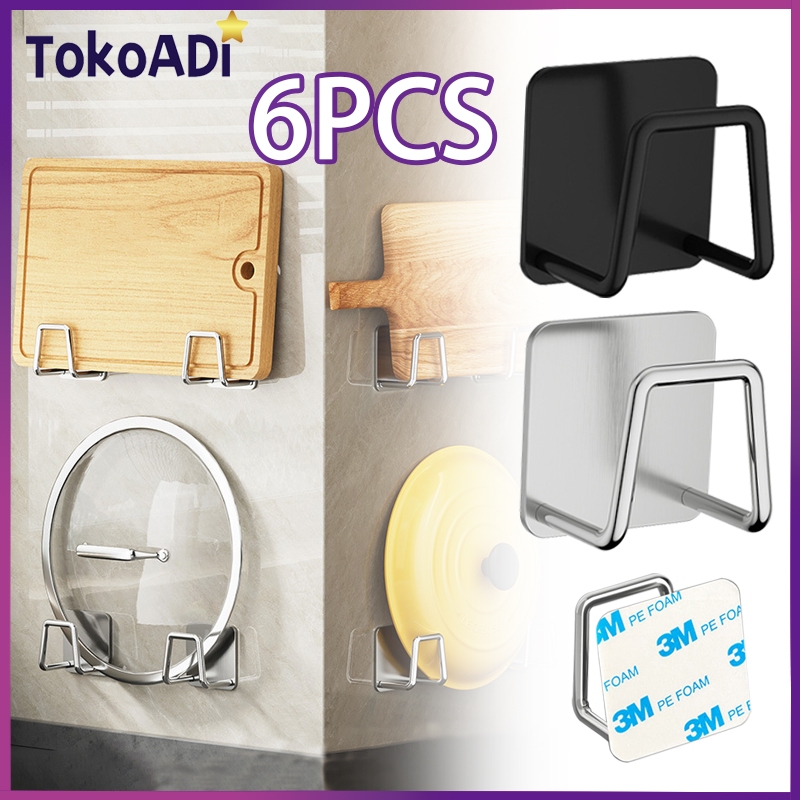 1SET/6PCS Tempat Spons Holder Stainless Rak untuk Spon Tutup Panci Multifungsi Tempelan 3M Kitchen S