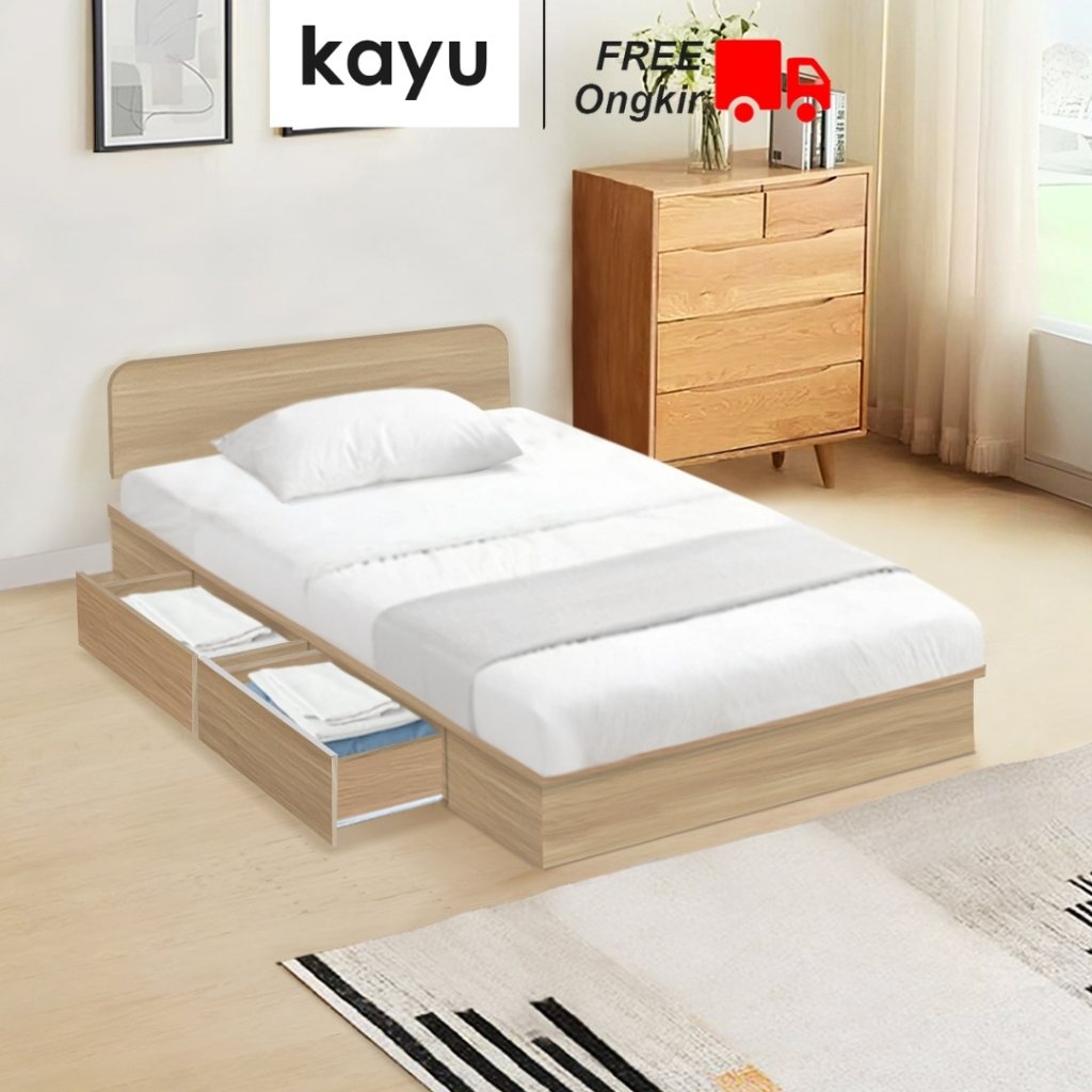 KAYU Iowa 100 - Ranjang Dipan Kayu Rangka Tempat Tidur Divan Putih Modern Minimalis