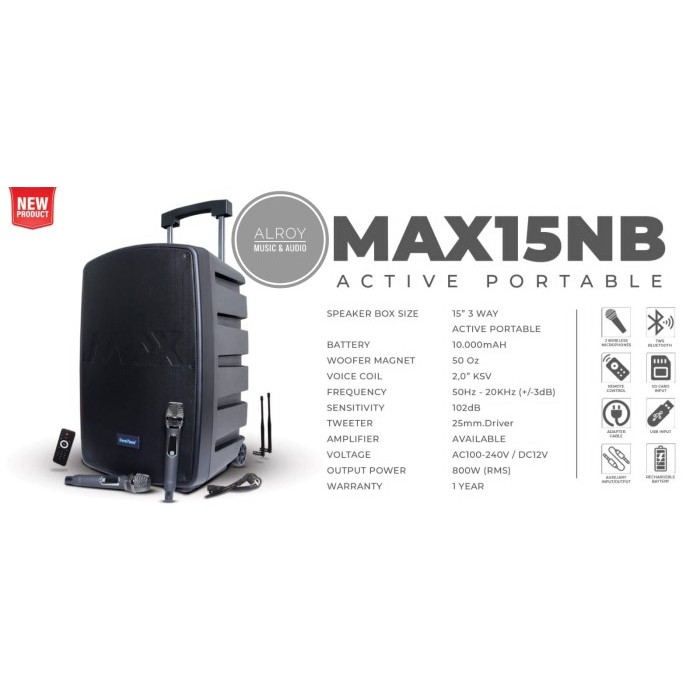 Speaker Portable Baretone 15" MAX15NB / MAX15 NB / MAX 15NB
