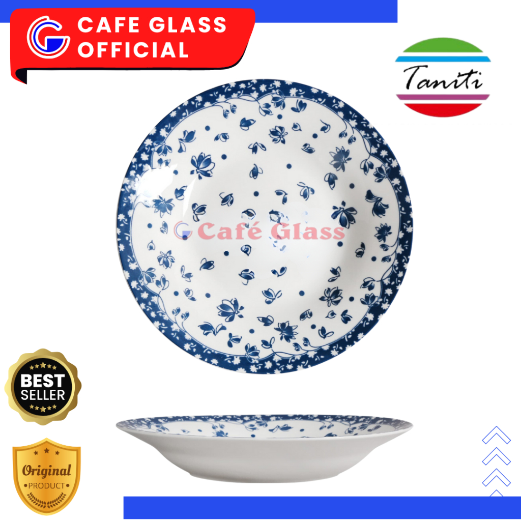 Piring Soup 9" Motif Biru Aesthetic - China Blue Jameela Dinner Set - Keramik Tableware Taniti