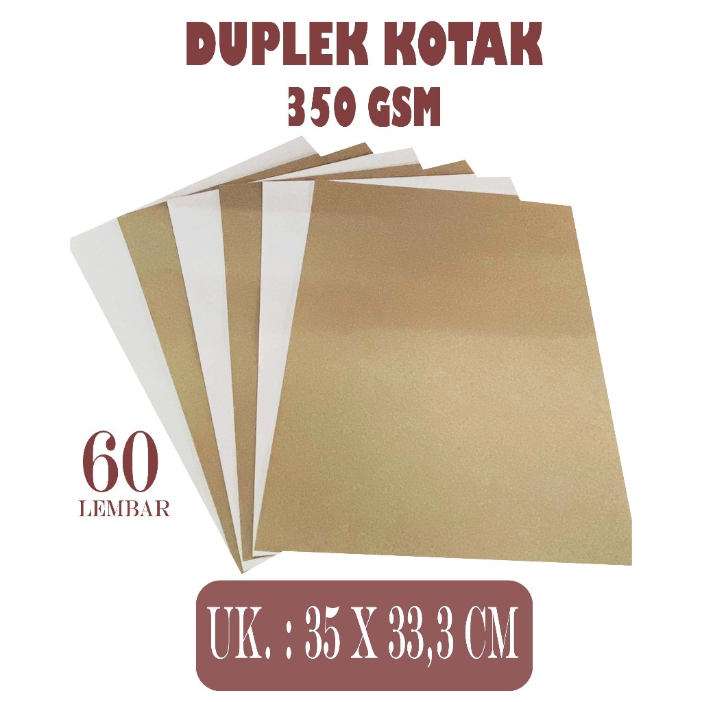 

DUPLEK CUOTED / DUPLEK KOTAK 350 GSM UKURAN 33 X 33,3 CM , ISI 60 LEMBAR