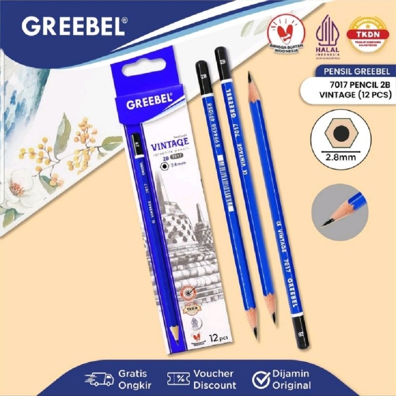 

GREEBEL Pencil Tulis / Pensil 2B 7017 Vintage (12PCS/SET) / Graphite Pensil Ujian Alat Tulis Sekolah