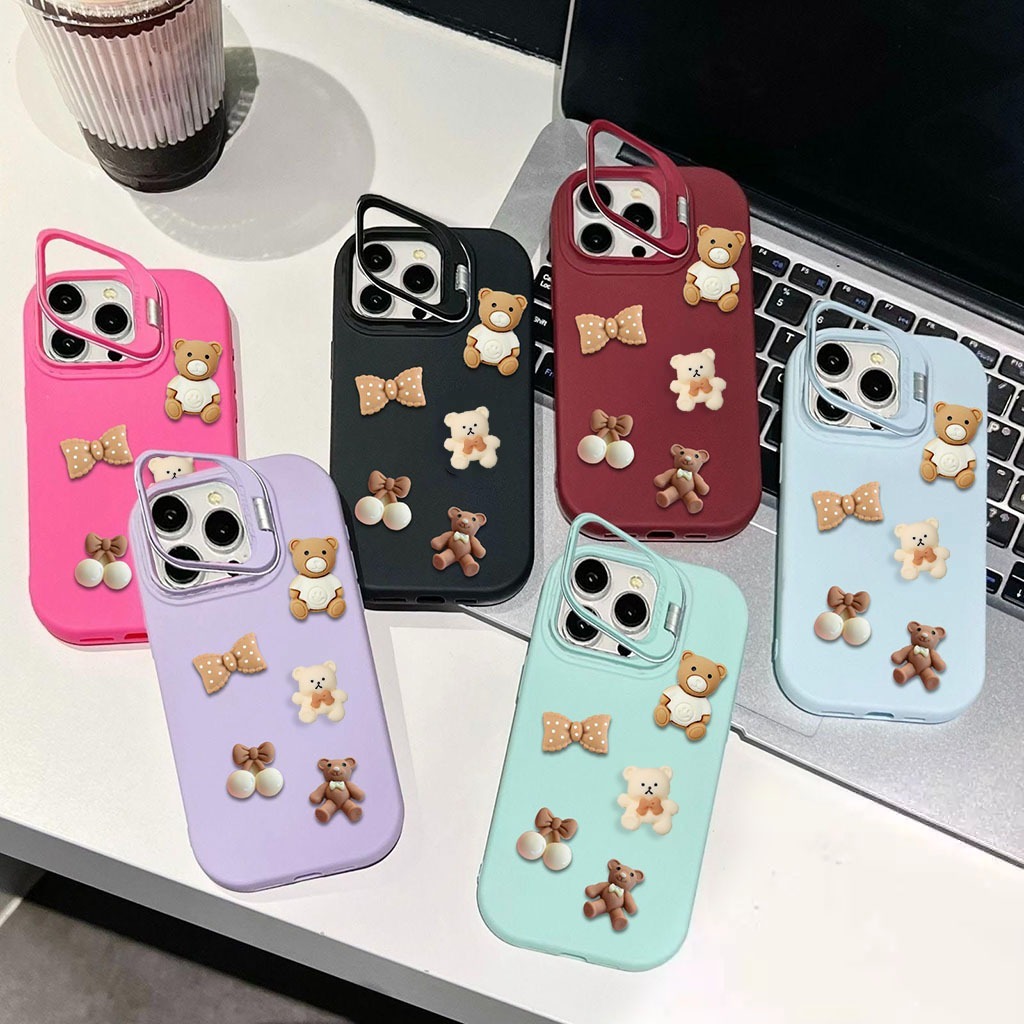 GC102 Cutie 3D Brown Macaron Stand Softcase/ Casing Hp Compatible For SAMSUNG A21S A22 4G A24 A25 A3
