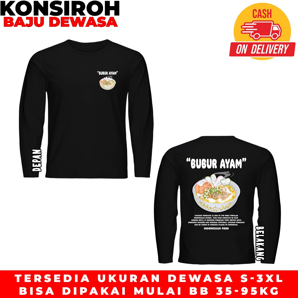 Kaos Lengan Panjang Indonesia Local Food Series Bubur Ayam Tshirt Culture Baju Makanan Kuliner Indo