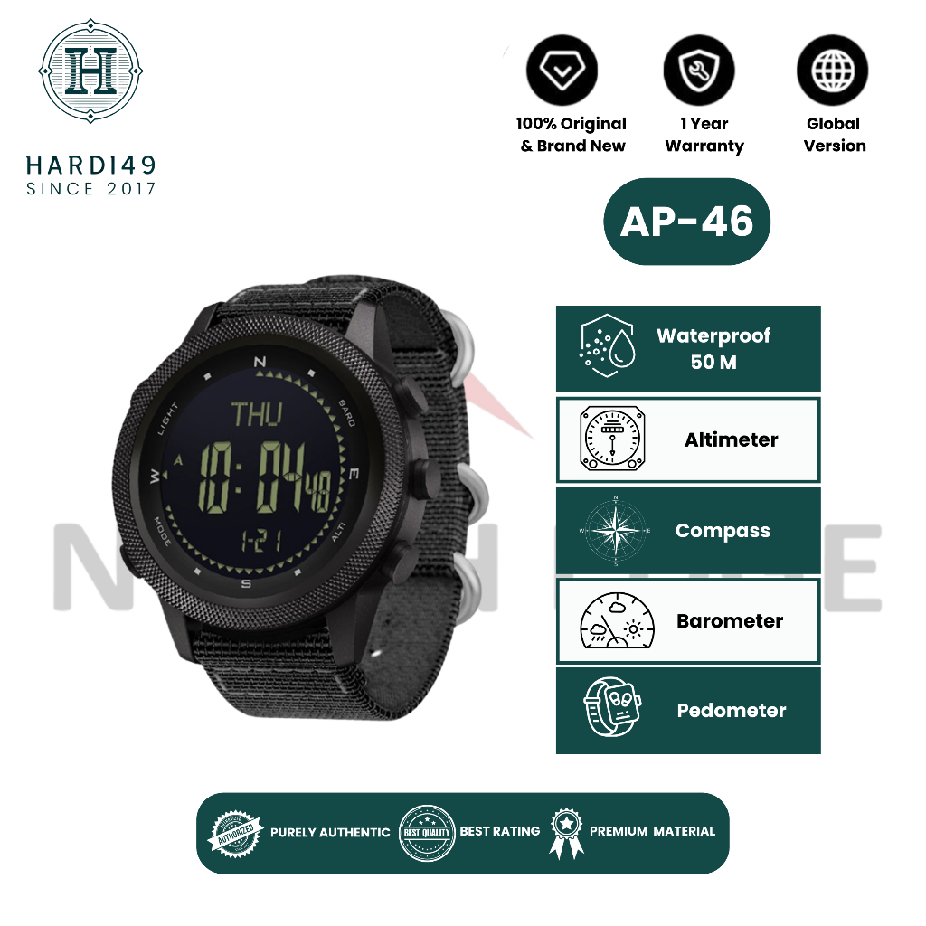 NORTH EDGE APACHE-46 JAM TANGAN OUTDOOR PEDOMETER BAROMETER ALTIMETER TEMPERATURE COMPASS