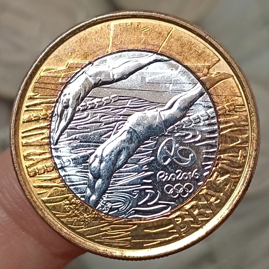 Koin Kuno Bimetal Brazil 1 Real Olympic Games Rio 2016 - Swimming