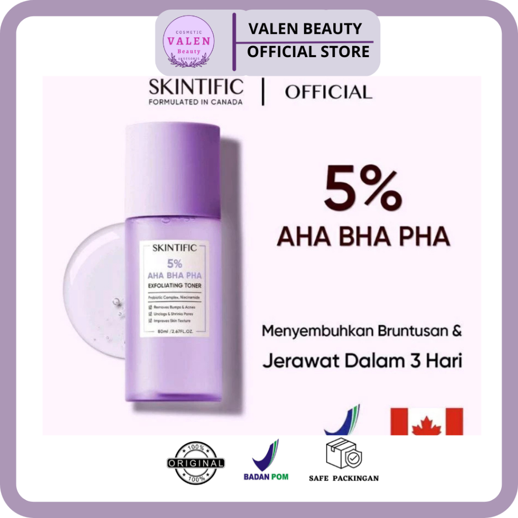 SKINTIFIC - Exfoliating Brightening Toner 80ml | Toner Eksfoliasi Wajah AHA BHA PHA Exfoliating Acne