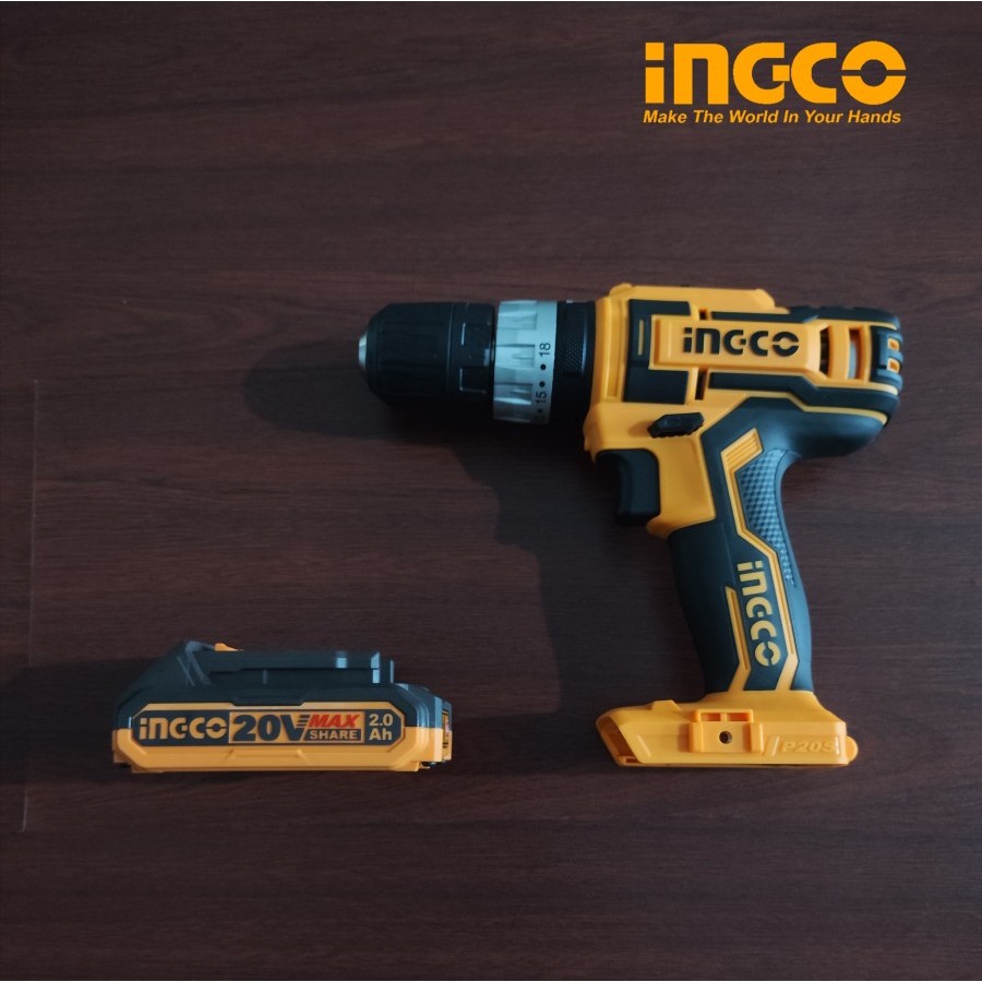 Ingco Mesin Bor Cordless Drill Eco 20V 2B&1FC CIDLI200215 + Baterai MESIN BOR CORDLESS ECO 20V BOR B