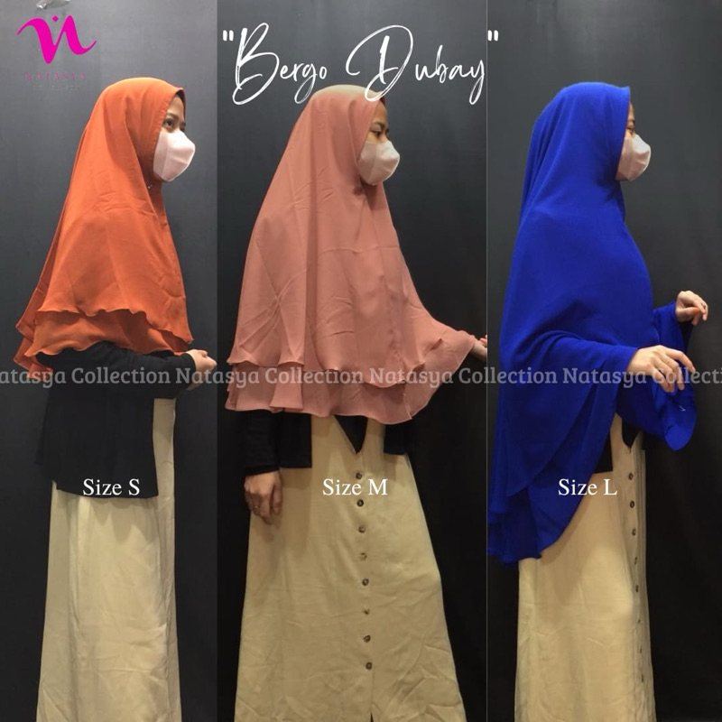 Bergo khimar Dubai Sifon Arab model rata by Natasya collection
