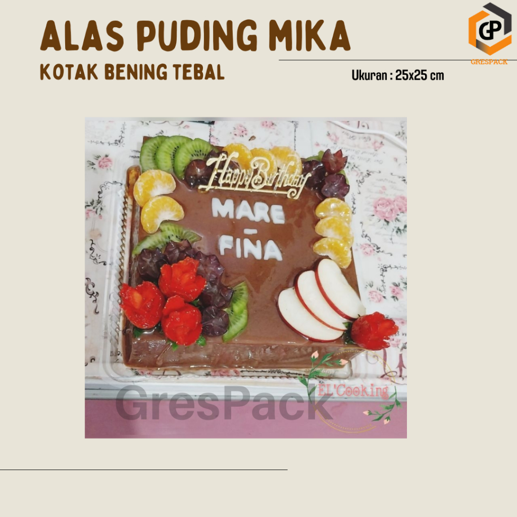 (10pcs) Mika Alas Puding Kotak 25 cm/ Tray Puding Mika/ Alas Puding Bening