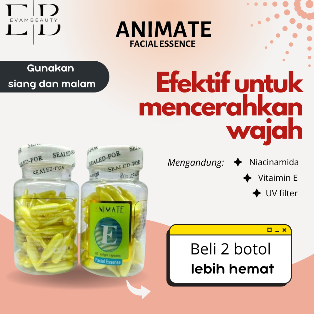 ￼Animate Skincare Ori Serum Kapsul Vitamin E Facial Essence isi 60