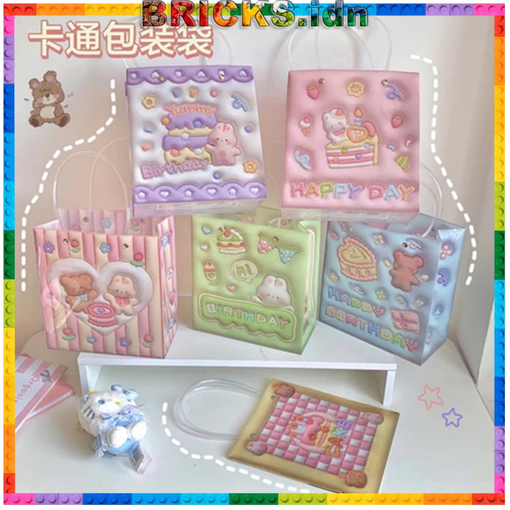Tote Bag Tas Hadiah Ulang Tahun Lucu Kartun Bear Paper Bag Aesthetic ST02